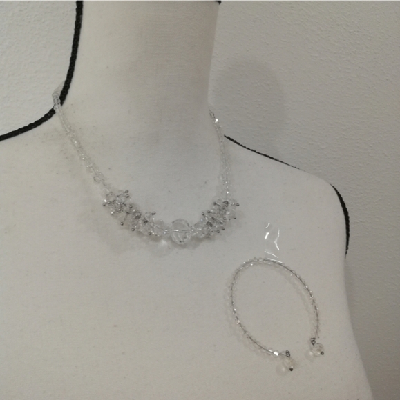 Yousef Clear Faux Crystals Cluster Necklace and Beaded Cuff Bracelet Set - Picture 2 of 9